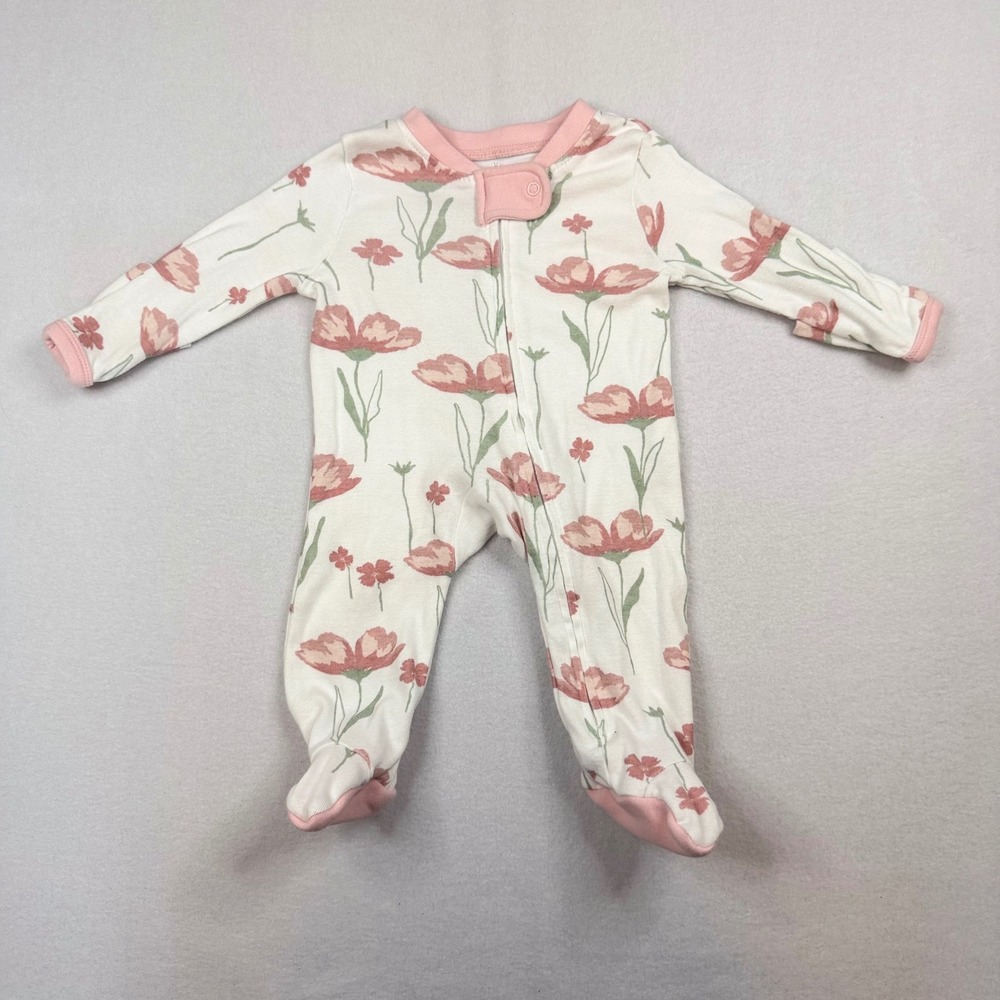Honest Baby Clothing Newborn Organic Cotton Floral Footed Sleeper Pink Cream